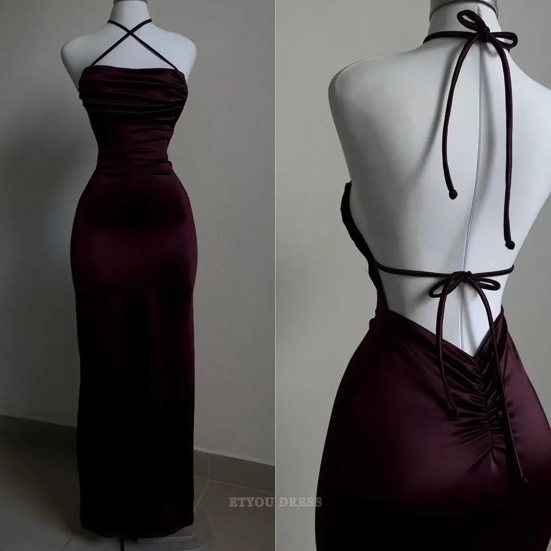 Sheath Backless Wine Red Long formal dresses Bridesmaid Dresses evening gown Prom Dress